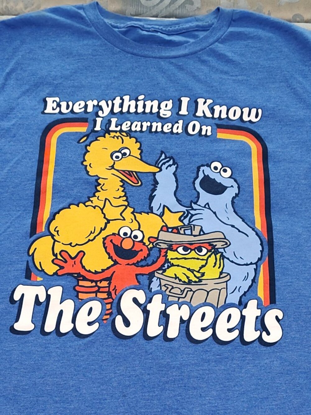 Sesame Street men's blue "Everything I Know" t-shirt, EUC, size M (38/40)